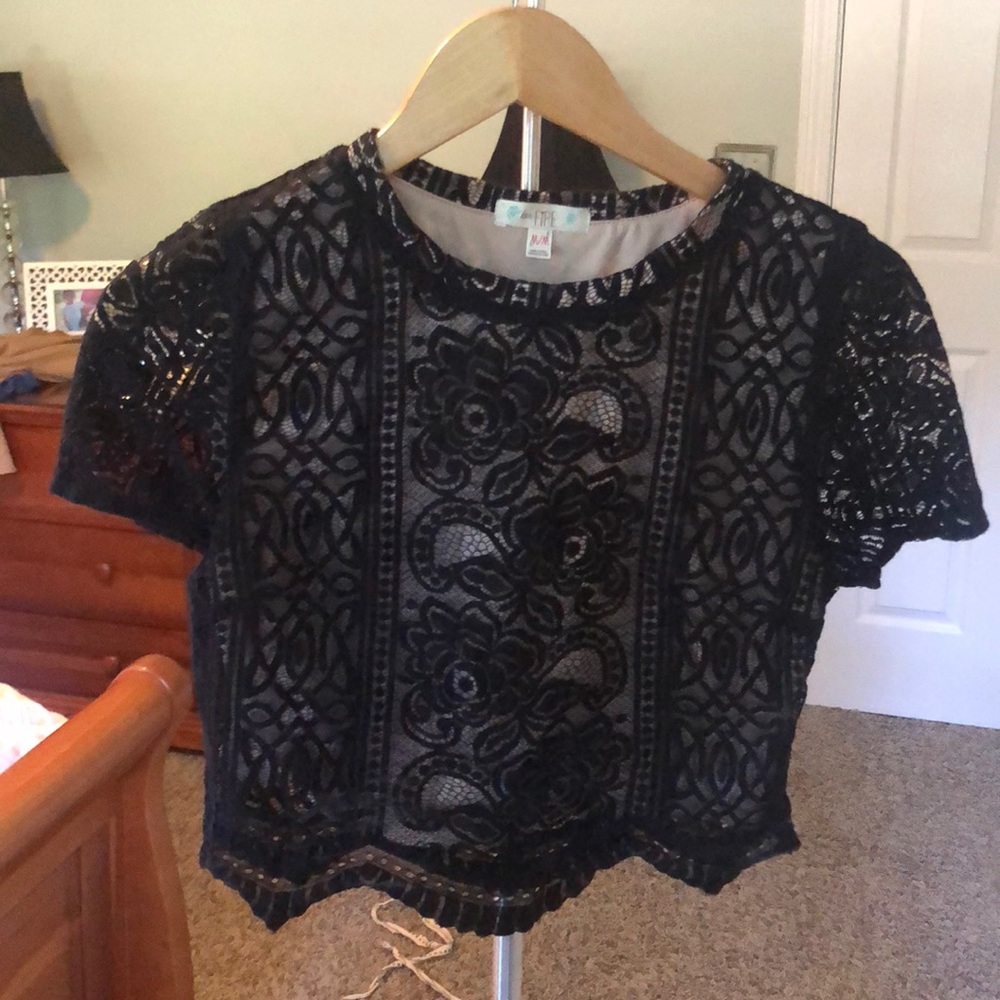 black lace crop top